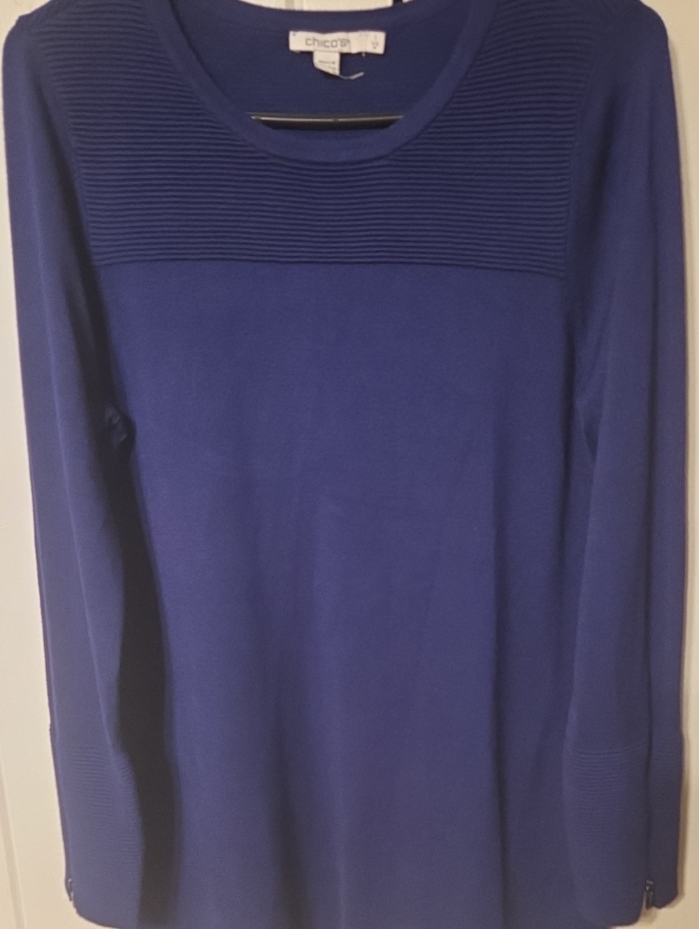 Chico's Royal Blue Crewneck Textured Yoke Sweater